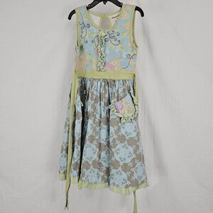 Mustard Pie Girls Size 7 Green Blue Gray Floral Damask Like Print Summer Sun